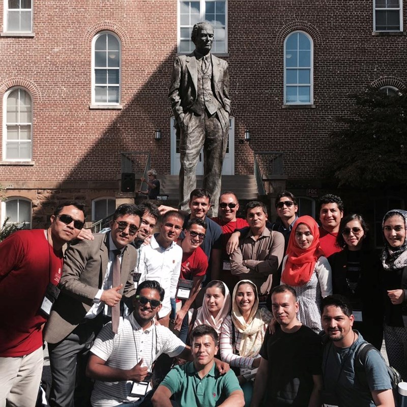 Some of the more than 80 U.S. Department of State-sponsored Fulbright Program participants from Afghanistan, who visited the University of Arkansas last semester.
