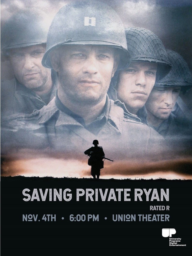  Pantallas de programas universitarios "Salvar al soldado Ryan" Miércoles 4 de noviembre a las 6 p.m. en el Union Theatre. "width =" 100% "/>
</a></p><div
class=