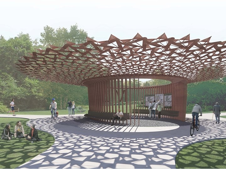 Mile Zero, an innovative design installation created for the Razorback Greenway trailhead, has received the 2024 Forge Prize.