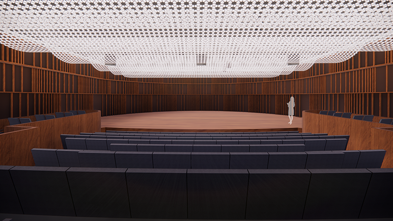 architectural rendering showing the Stella Boyle Smith Concert Hall after renovation