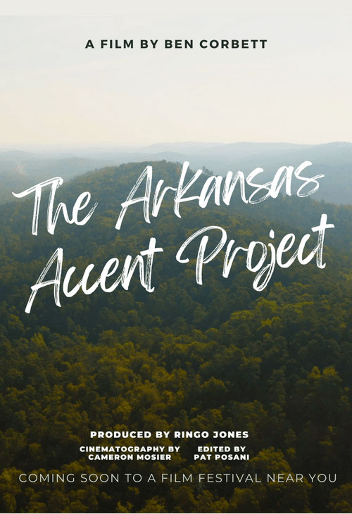 cover of Arkansas Accents documentary with hills of Arkansas in background