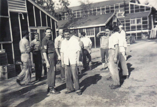 Italian prisoners of war outside a mess hall in the Garrison Echelon of Camp Monticello in Drew County, Arkansas. Photo courtesy of the Drew County Archives.