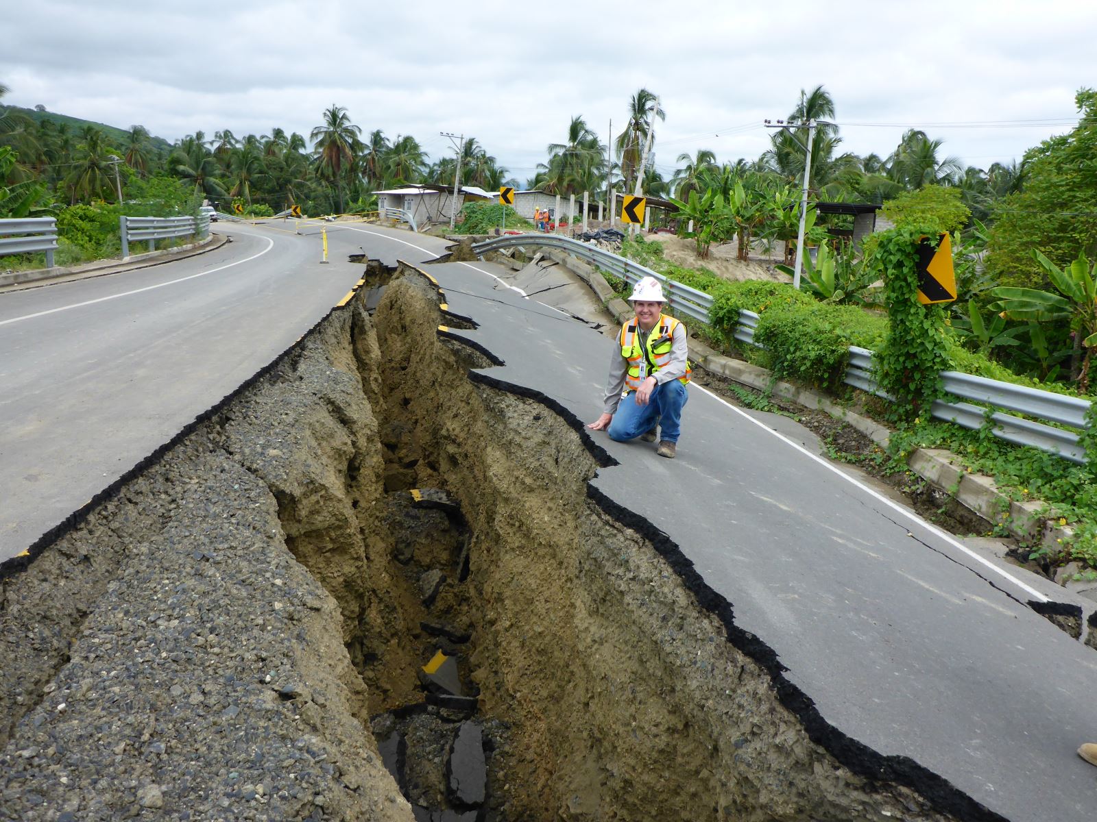 Dr. Wood inspecting a post earthquake embankment failure in Ecuador.