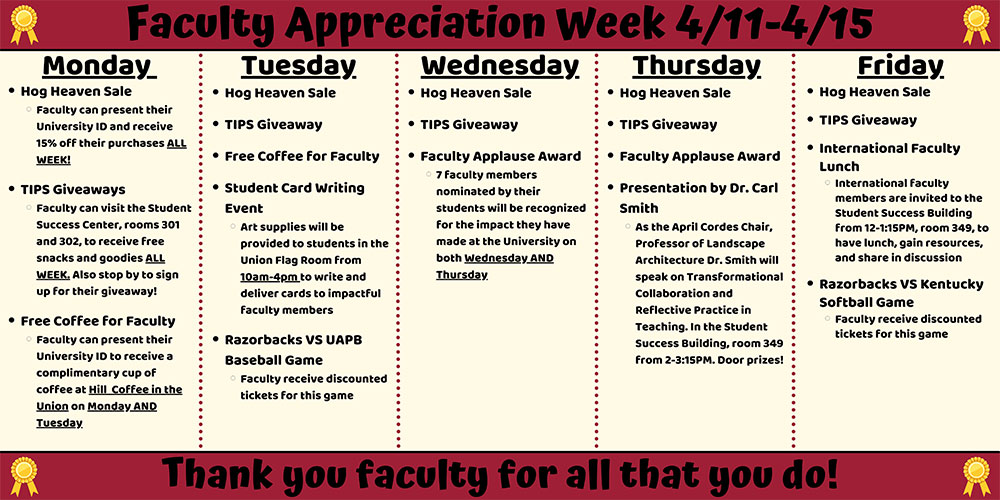 calendar of Faculty Appreciation events