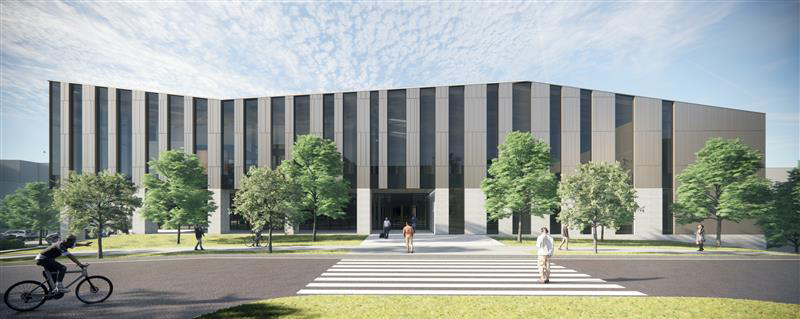 architectural rendering of the north face of the Institute for Integrated and Innovative Research currently under construction
