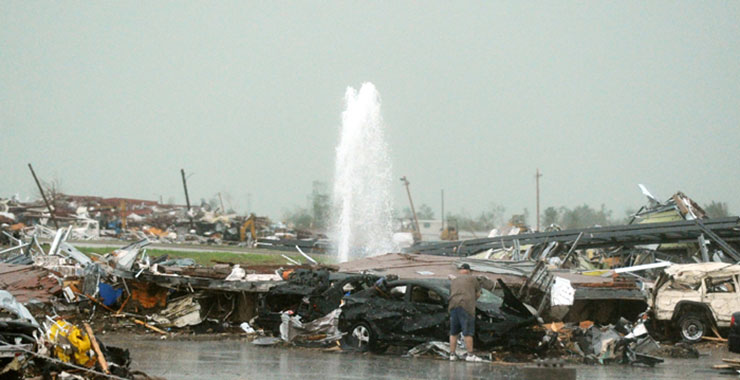 damage including a broken water main in Joplin Missouri in May 2011