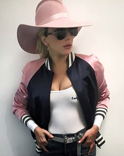 Lady Gaga in a jacket designed by Brittany Allen