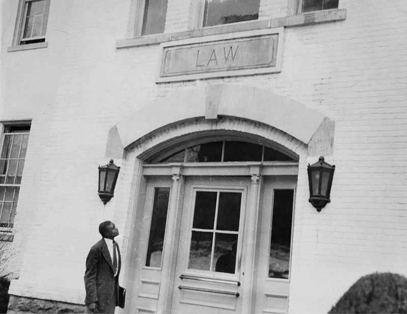 historic image of Silas Hunt at door to the University of Arkansas School of Law