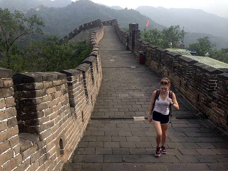 Walking the Great Wall of China.