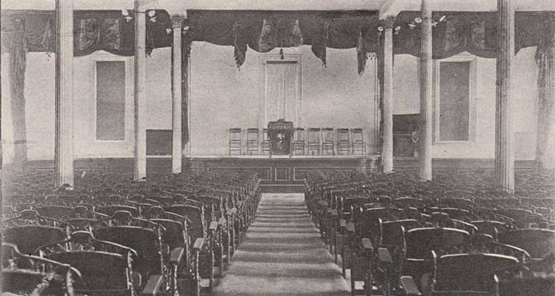The chapel of Old Main, present-day Giffels Auditorium, in 1897