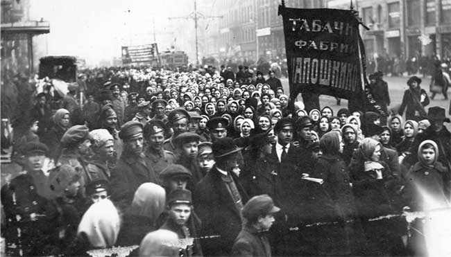 Historical image of women protesting in Russia
