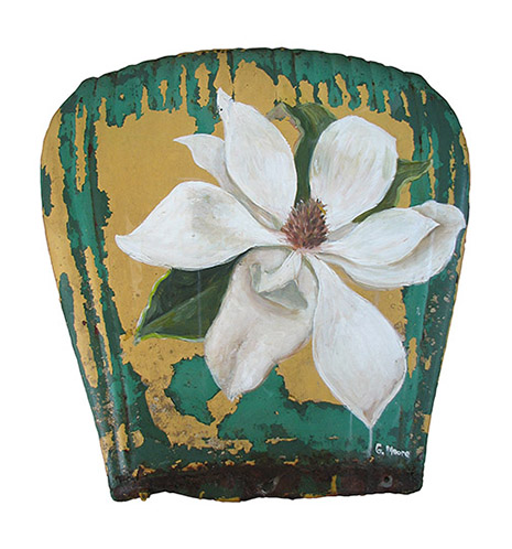 “Magnolia Chair” by Gregory Moore. (Acrylic on Found Object.)