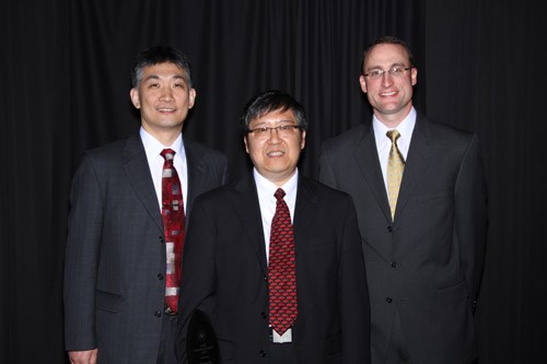 From left to right, Jia Di, Fisher Yu and Douglas Spearot, recipients of the 2014 College of Engineering Imhoff Award.