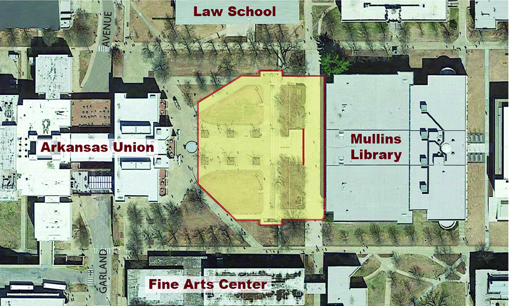 For security, the shaded section of the Union Mall immediately west of Mullins Library will be closed to pedestrian traffic during the event on Tuesday.