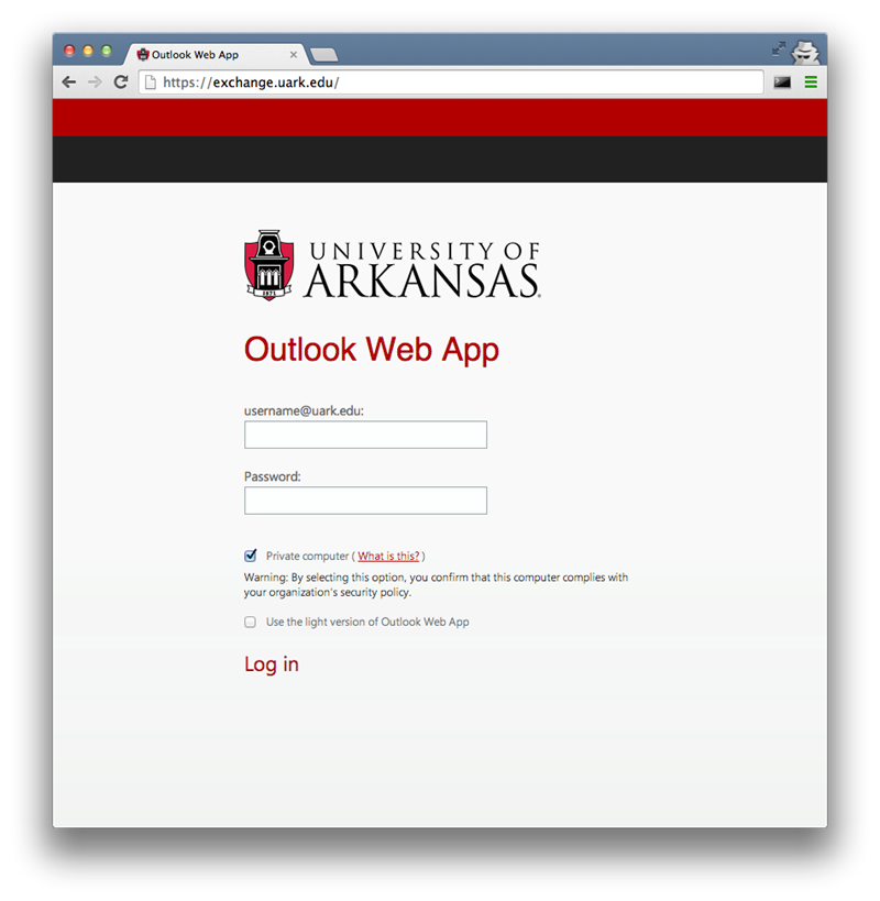 Starting October 20, users will see a new login screen at exchange.uark.edu.
