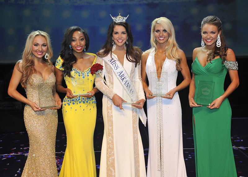Miss Arkansas Loren McDaniel, center, with runners-up, from left, Jacey Winn, Brejamin Perkins, Bailey Moses and Claudia Raffo.