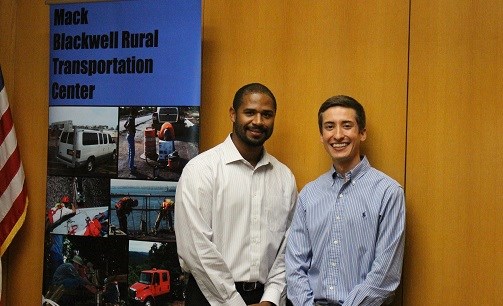 Joseph Daniels (left), Bryan Casillas (right) and Michael Deschenes (not pictured) received Eisenhower Fellowships in recognition of their work in the field of transportation research.
