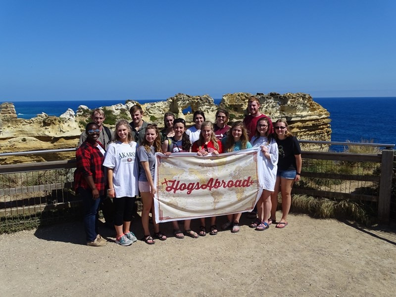 The Bumpers College group participating in the first International Programs trip to Australia and New Zealand included (front row, from left) Brittany Rodgers, Kelly Fowler, Mackenzie Jennings, Lesleigh Beer, Morgan Stanley, Anna Castleberry, Addy Gray and Olga Brazhkina, and (second row) Aaron Edwards, Robert Hudgens, Sara Jepsen, Jordan Payton, Abby Ratton and Justin Hamm. Not pictured: Rachel Knox.