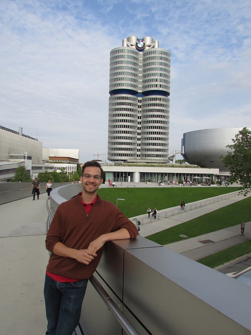 Steven Sonntag outside of the BMW headquarters in Munich, Germany.