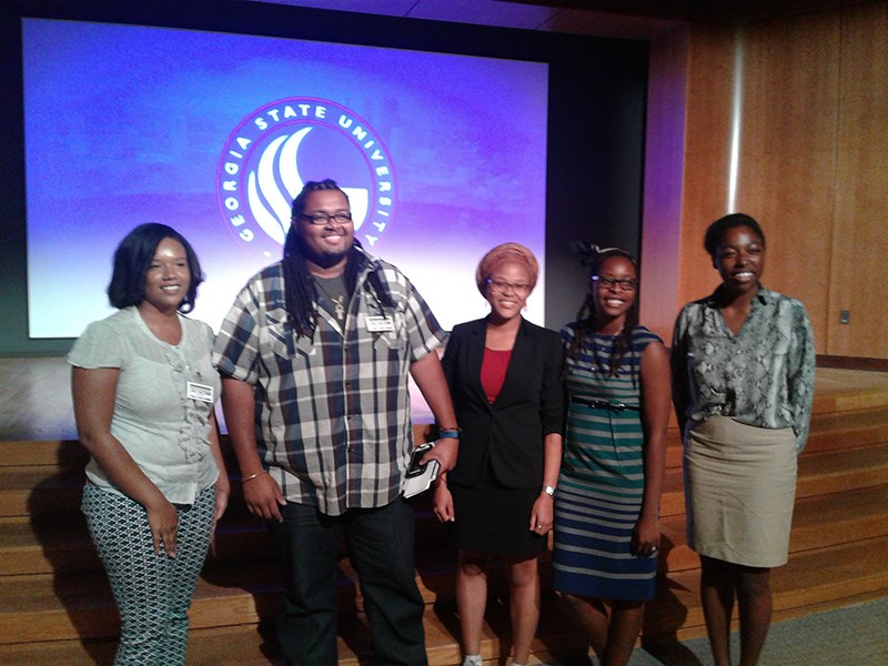Left to right: award winners Karena Gill, David Davis, Kopo Oromeng, Nicollette Mitchell, and Timmera Whaley of the University of Arkansas.
