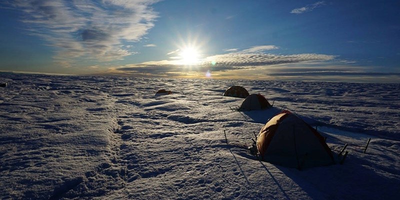 A snowstorm that hit during their first night on the ice pinned the researchers down for a week.