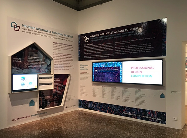 The Housing Northwest Arkansas Initiative display in the European Cultural Centre at the Palazzo Mora in Venice, Italy.