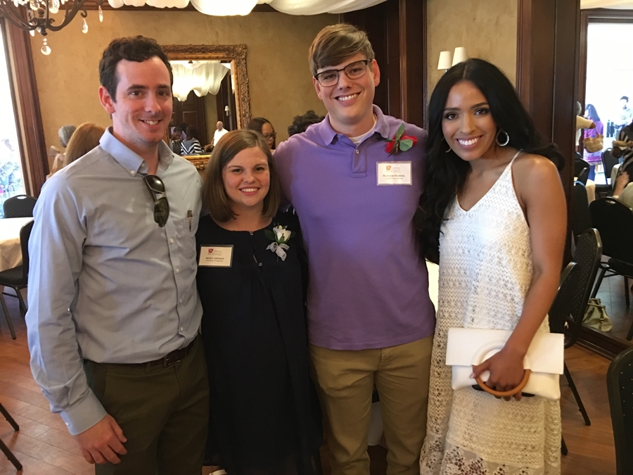 Jaclyn Johnson and Nick Hopkins, center, are pictured with their spouses, Jordan Johnson and Madison Hopkins.