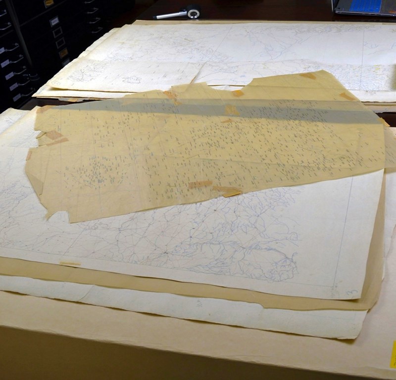 The original maps of Gertrude Bell's travels are shown here with the various parchment overlays commonly used in early cartography. Bell's routes were mapped with contemporary explorers Aloise Musil, Vyvvan Holt, and Henry Field in this rare map collection. These maps depict the exact routes of their travels, which were previously unknown at this detail or scale.