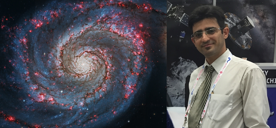 Right, the Whirlpool Galaxy is an example of a disk galaxy. Left, Ryan Miller.