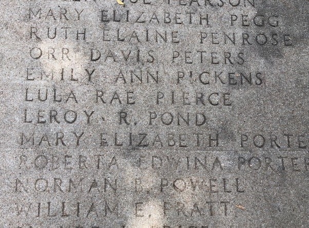 Leroy Pond's name is on senior walk in front of Old Main as member of the U of A class of 1938.