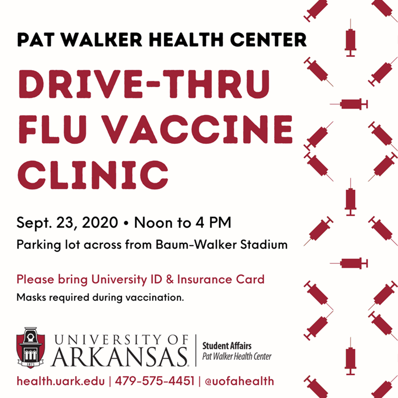 Flu Vaccine Now Available at Pat Walker Health Center; Drive-Through Clinic Sept. 23
