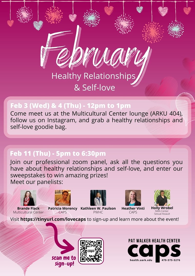 CAPS to Host Healthy Relationships and Self-Love Discussion; Pass Out Goodie Bags - University of Arkansas Newswire