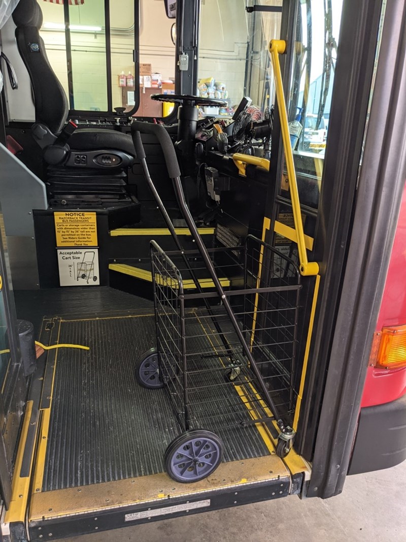 There are limits on the size of carts allowed on the bus.