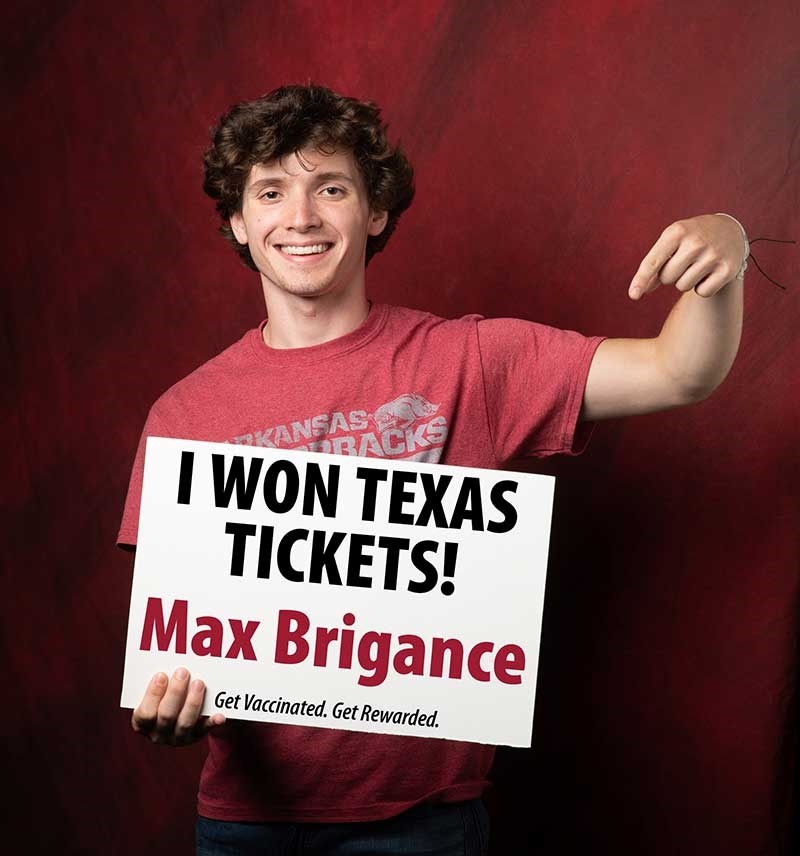 Max Brigance won tickets and parking for the Arkansas-Texas game.