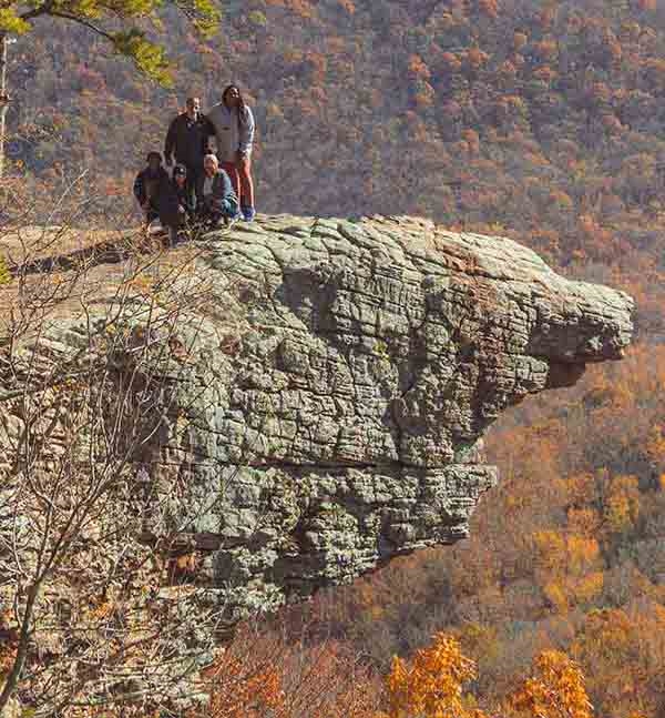 Students gather on the top of Hawksbill Crag, a lookout point east of Kingston in Newton County.