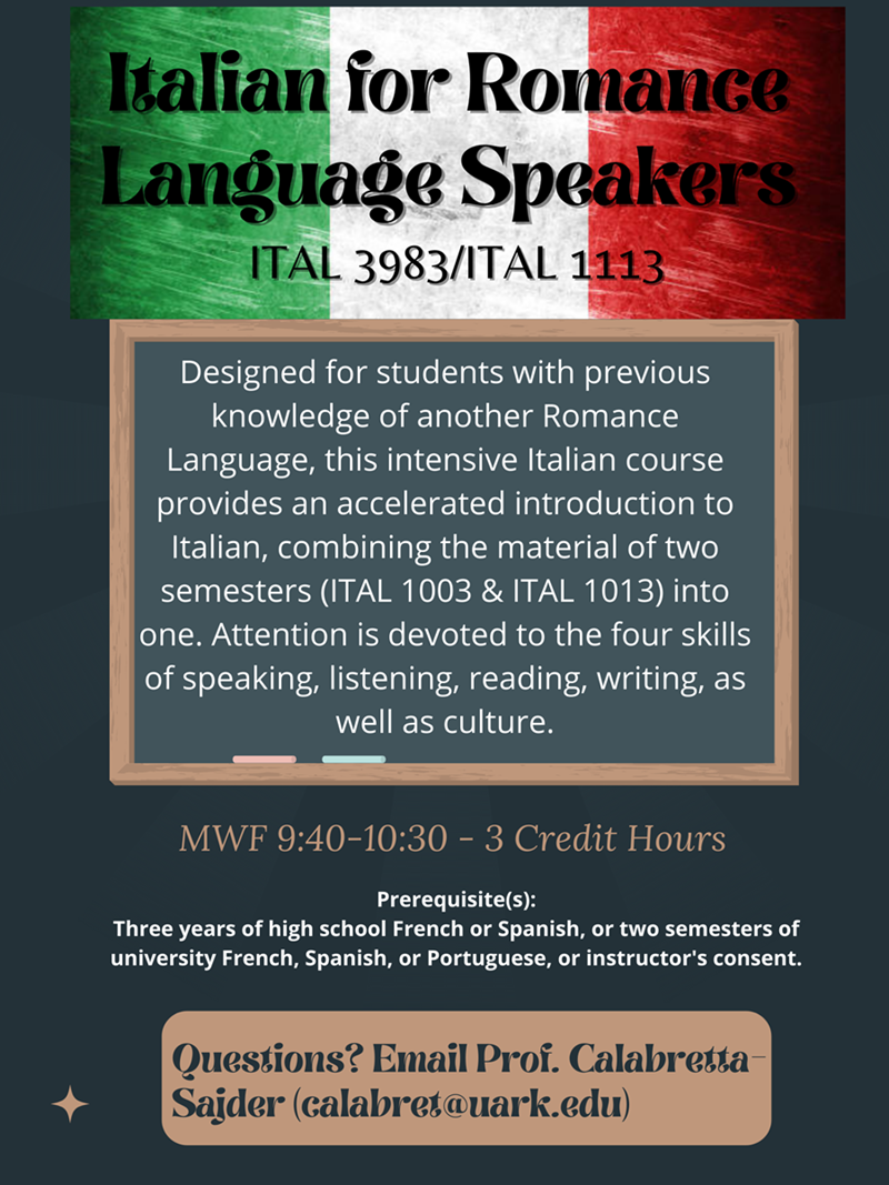New Course: Italian for Romance Language Speakers | University of Arkansas - University of Arkansas Newswire
