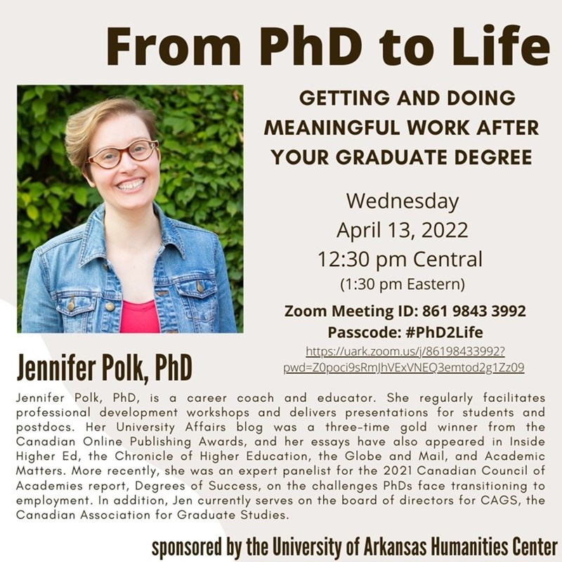 'From Ph.D. to Life: Getting and Doing Meaningful Work After Your Graduate Degree' on Wednesday