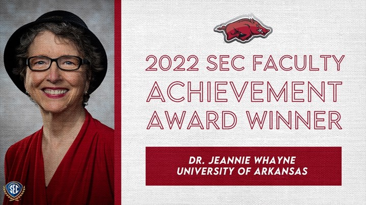History's Jeannie Whayne Wins the SEC's 2022 Faculty Achievement Award for the U of A
