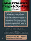 New Course: Italian for Romance Language Speakers I (ITAL 1113) 