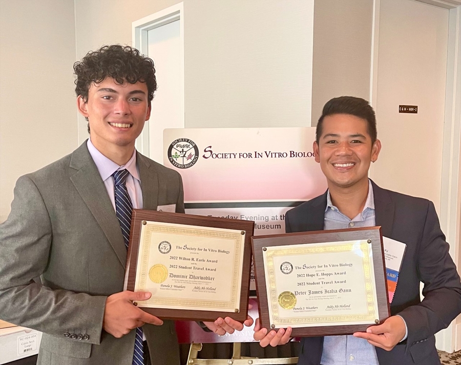 (Right) Peter James Gann, doctoral student, cell and molecular biology; (Left) Dominic Dharwadker, undergraduate student, honors biochemistry.