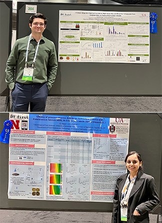 Arda Tuhanioglu (top) and Surabhi Wason, both Ph.D. students in food science, won their oral presentation division contests at the Institute of Food Technologists conference.