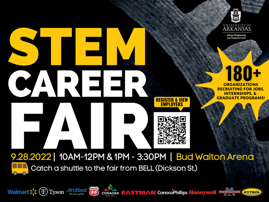 Over 180 employers hiring at the STEM Fair on Wednesday, Sept. 28, at Bud Walton Arena.