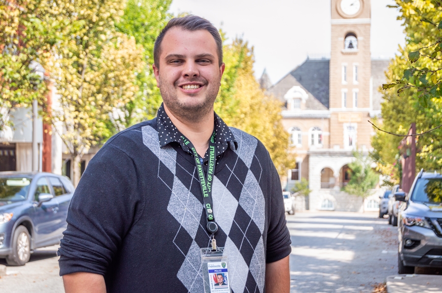 Steven Greathouse, a U of A master's degree in social work graduate, joined the Fayetteville Police Department's Crisis Response Team this summer full-time as a senior social services advocate.