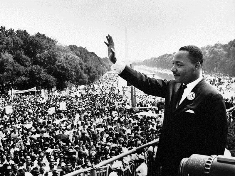 Martin Luther King Jr., in this historic photo speaking on the Washington Mall, will be the subject of professor Cornel West's talk on Monday, Jan. 16, at the ASG MLK Vigil.