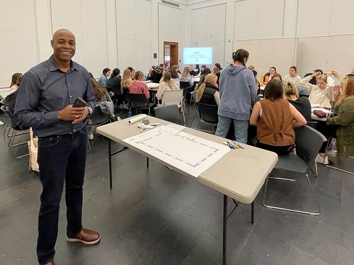 Ian Rolston led a Together in Diversity and Design workshop with 56 interior architecture and design students Design on March 1 in Vol Walker Hall.
