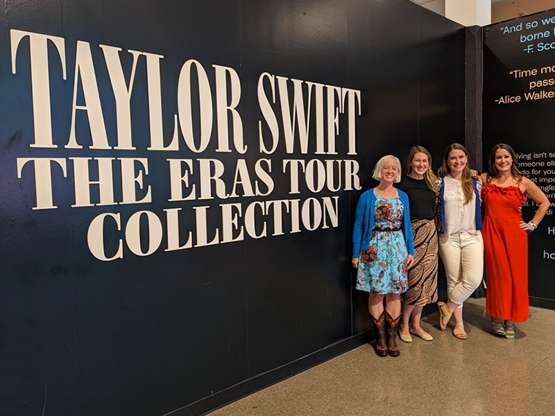Chelsea Burns, Christa Bentley, Paula Harper and Lacey Gee at the Eras Tour Exhibit in Arlington, Texas.