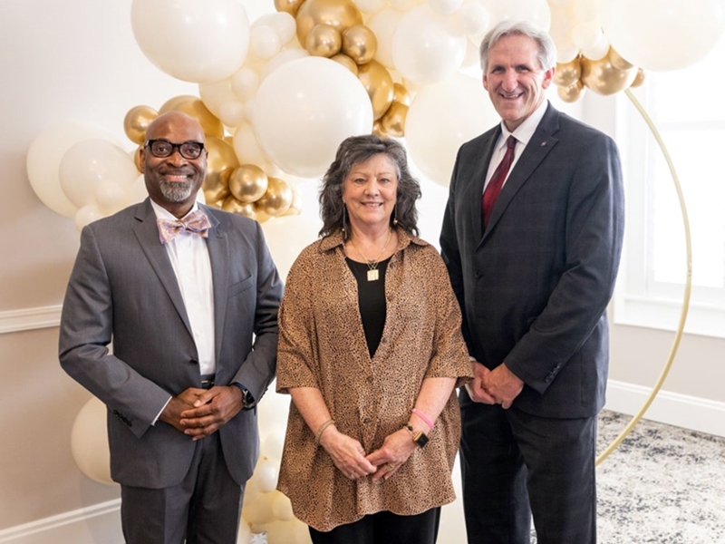 Recipients of the 2023 College of Education and Health Professionals Outstanding Alumni Award are, from left, Fred A. Bonner II, Debbie Forbus Kendrick, and John Buckwalter (recipient Yuri Hosokawa not pictured).