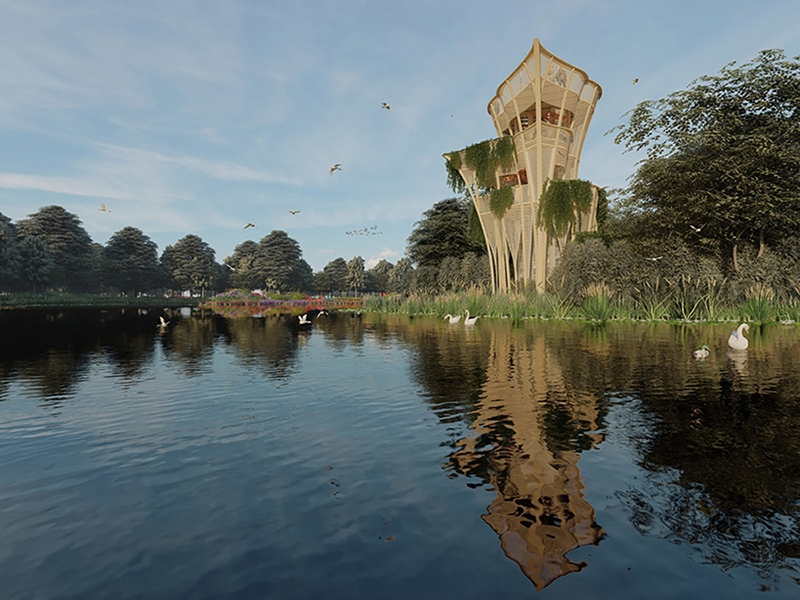 This bird blind tower is one component of the Framework Plan for a Riverine Commons and Institute. The plan, developed by the U of A Community Design Center and its partners, has won a 2023 American Architecture Award and received two honorable mentions in the 2023 Plan Award.