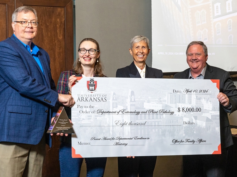 The Dale Bumpers College of Agricultural, Food and Life Sciences Department of Entomology and Plant Pathology received the Provost Award for Departmental Excellence in Faculty Mentoring.